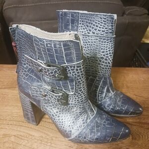 Freebird Blue Textured Heeled Boots
